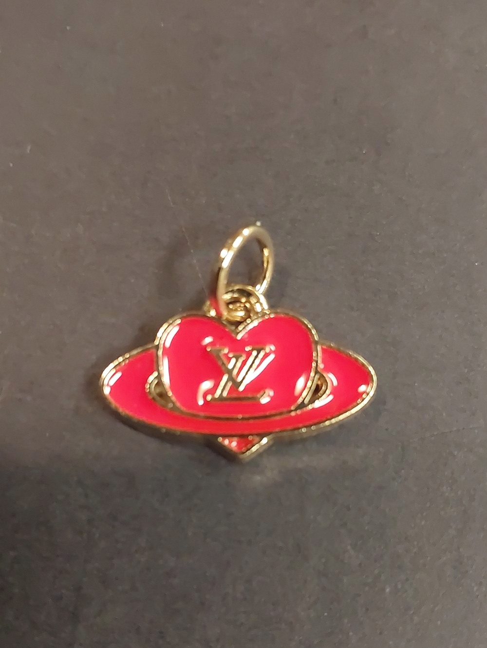 LV Red & Gold Heart Saturn Charm Pendant